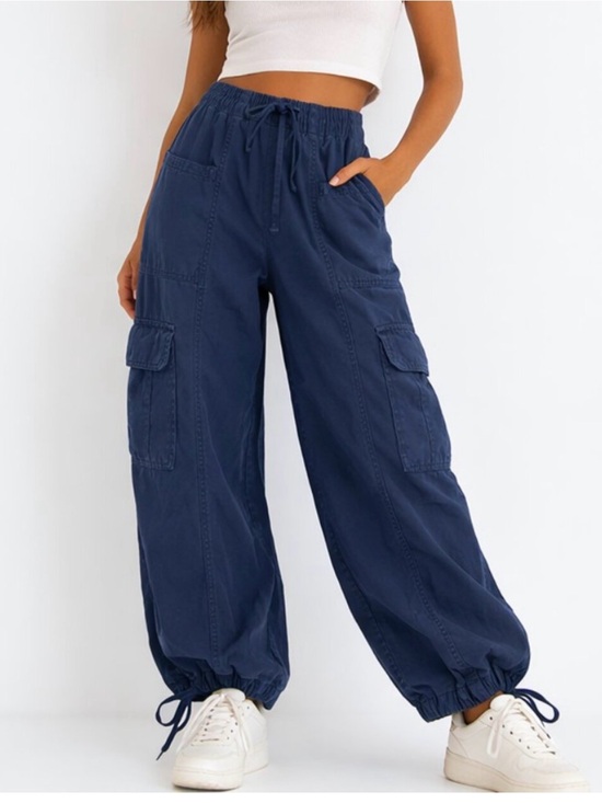 aerie Pants - aerie Navy Wide-Leg Cargo Joggers